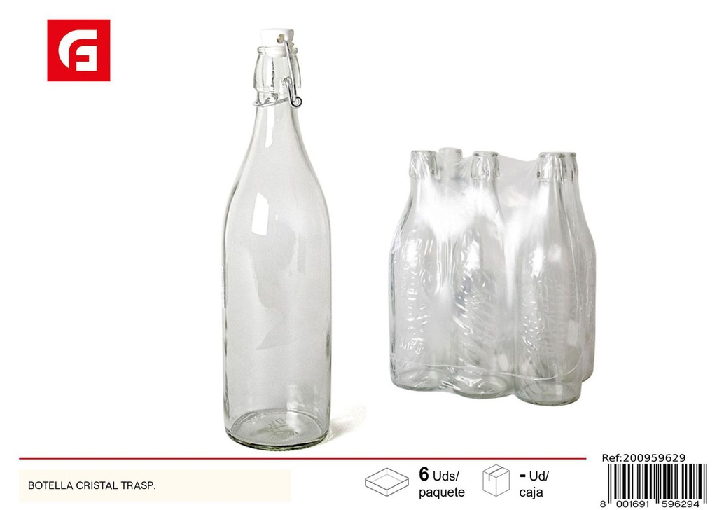 Botella de cristal transparente para cocina y almacenamiento