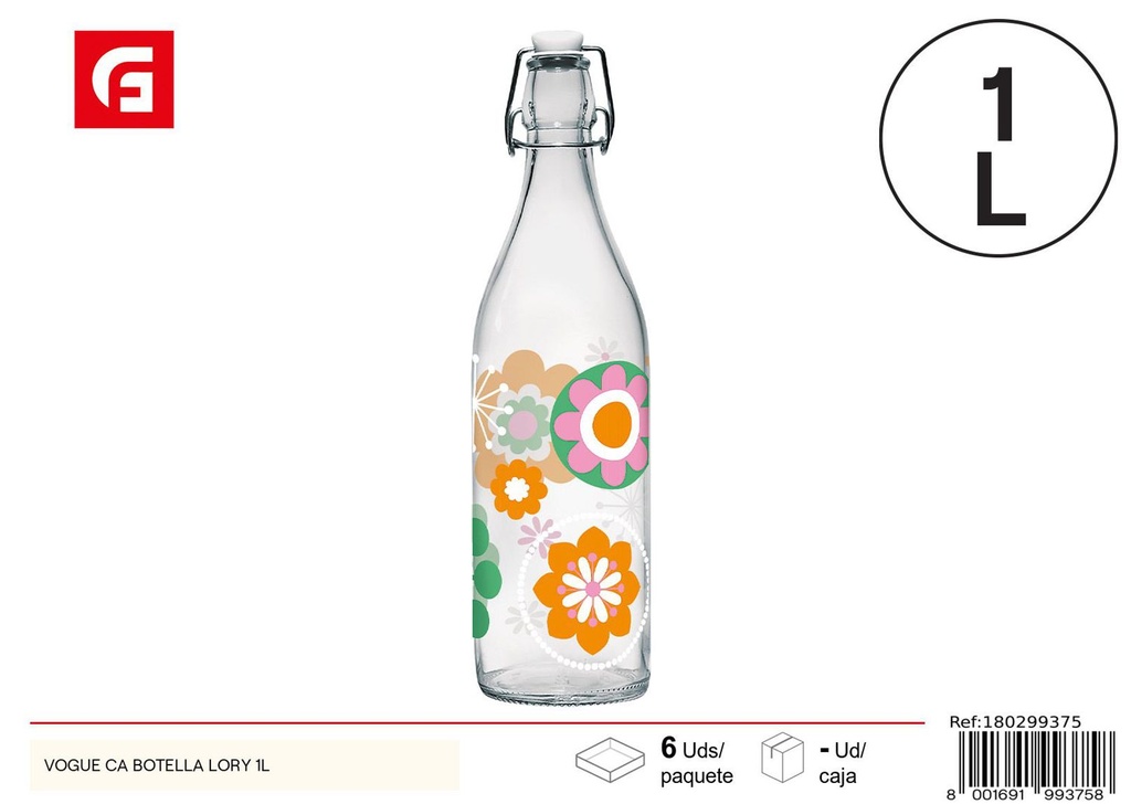 Botella de cristal Vogue Lory 1L para cocina