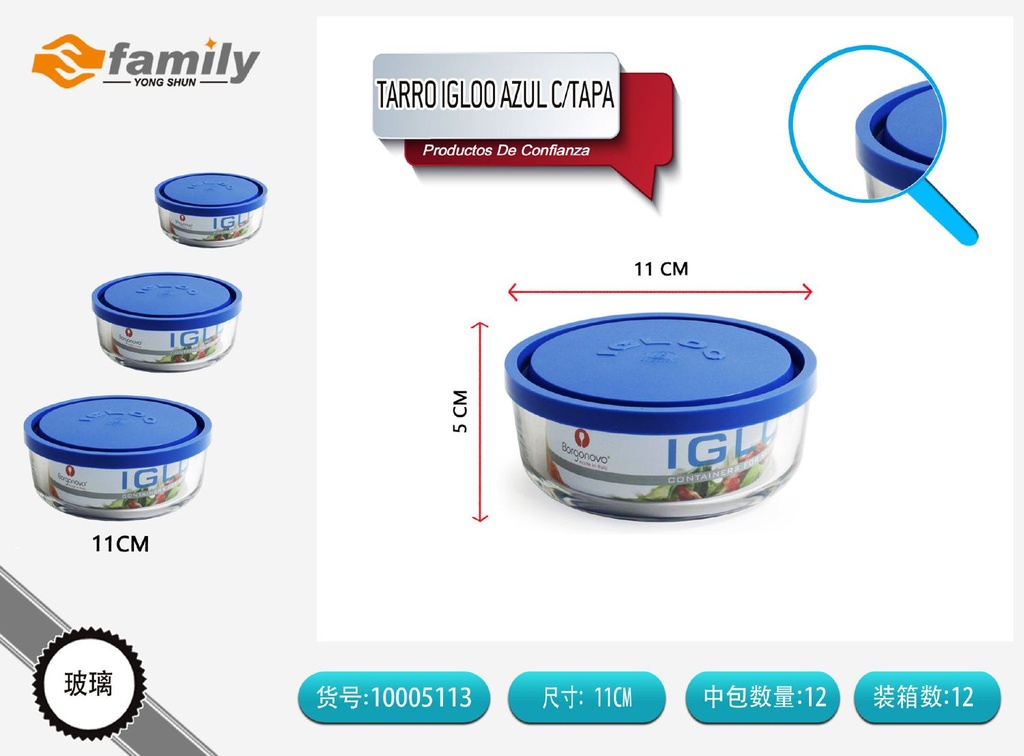 Tapa de tarro Igloo azul 11cm - Productos de vidrio