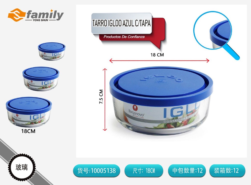 Tarro de cristal Igloo azul con tapa 18cm - Contenedores de vidrio para alimentos