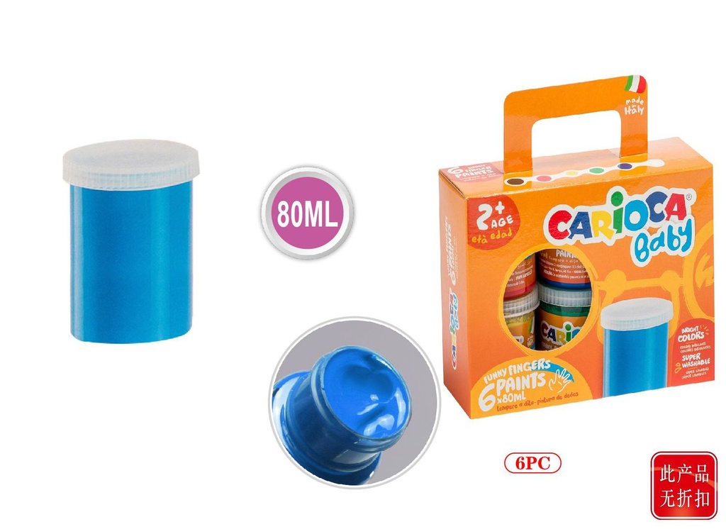 Caja 6 témperas dedos baby 2+ 80ml