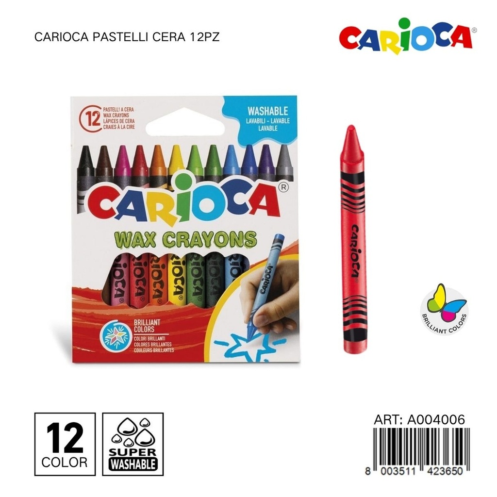 Caja de ceras pastel 12 colores Carioca para dibujo y arte