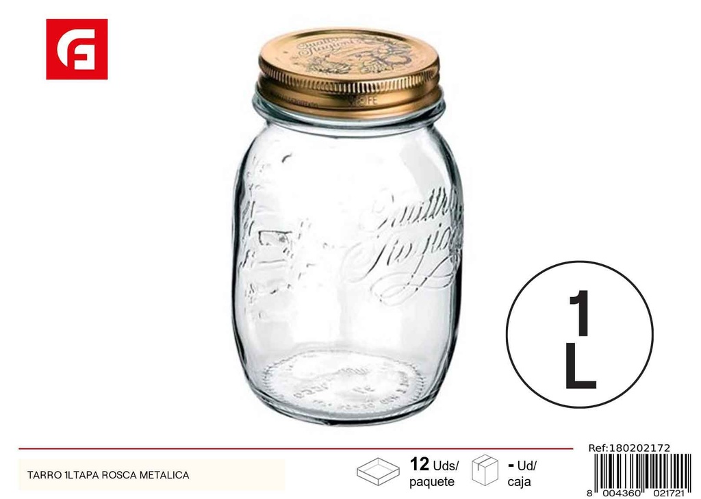 Tarros de vidrio con tapa metalizada de 1 L - Envases de vidrio