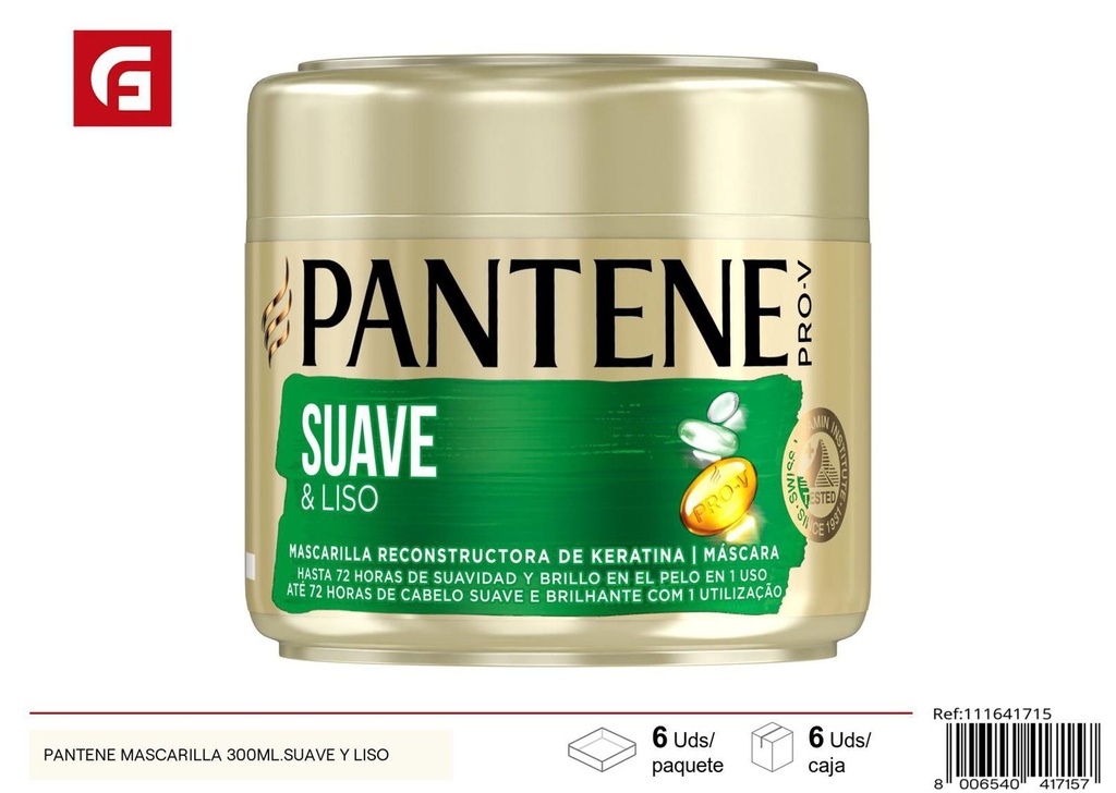 Mascarilla Pantene Suave y Liso 300ml para cuidado del cabello