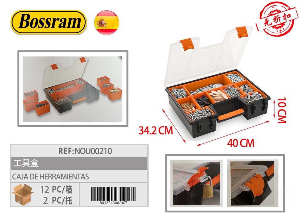 Caja de herramientas para almacenamiento y organización de herramientas