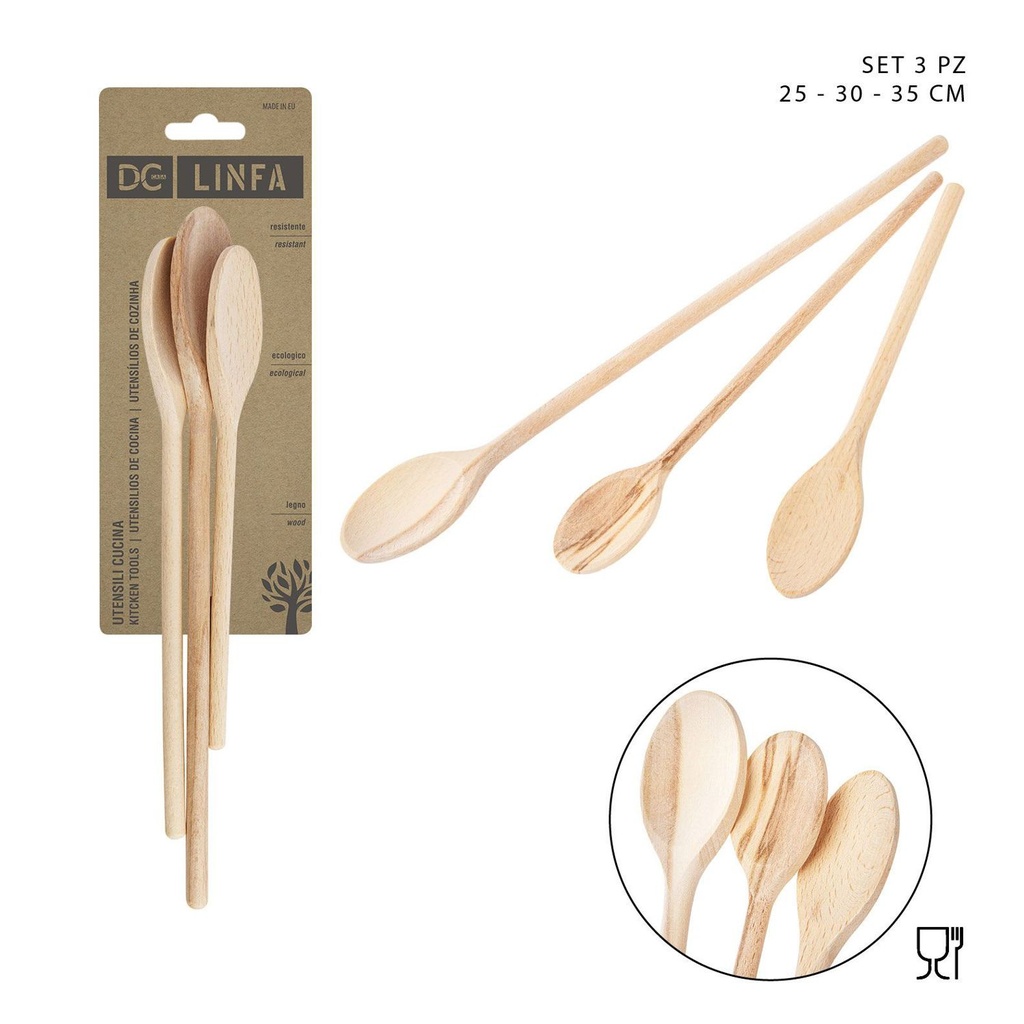 Set de cucharas de madera 3 piezas 25-30-35cm