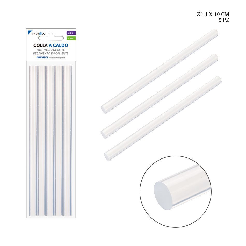 Barras de silicona transparente de 11MM 19CM 5PZ - Adhesivos y pegamentos