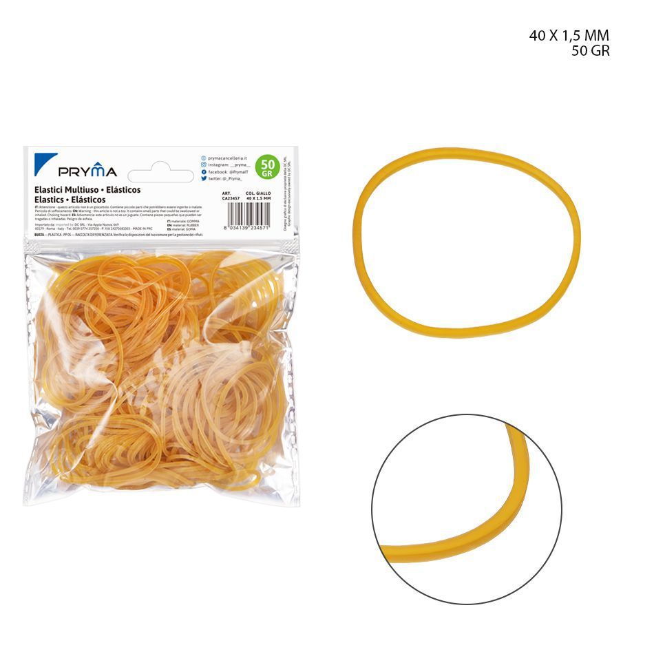  gomas elásticas amarillas de 40 g, 40 por bolsa, 40*1.5 mm - Material de oficina
