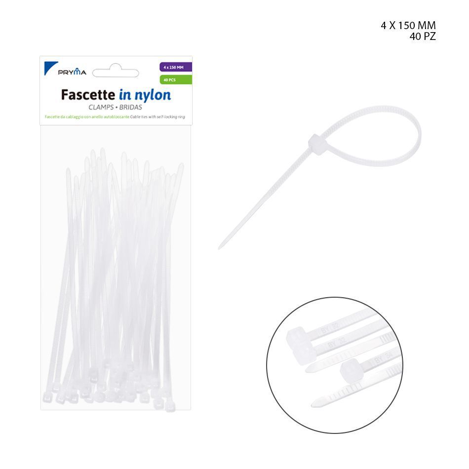Bridas de nylon blancas 4x150mm - Paquete de 40 
