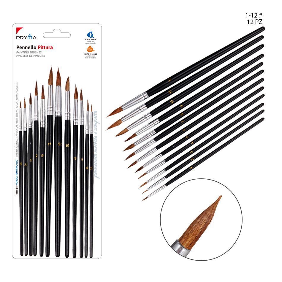 Pincel redondo negro 12pz - Material artístico