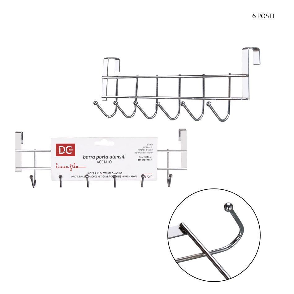 Soporte de utensilios acero 6 ganchos