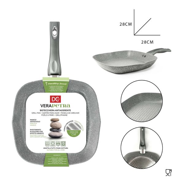 Sartén grill antiadherente para inducción 28x28cm