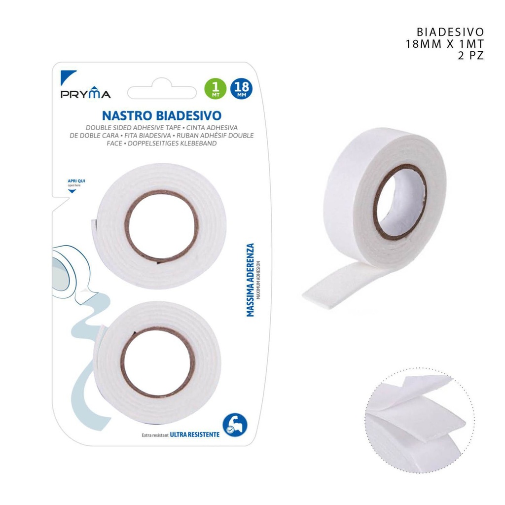 Cinta adhesiva de doble cara - 1.8cmX1m - Paquete de 2 