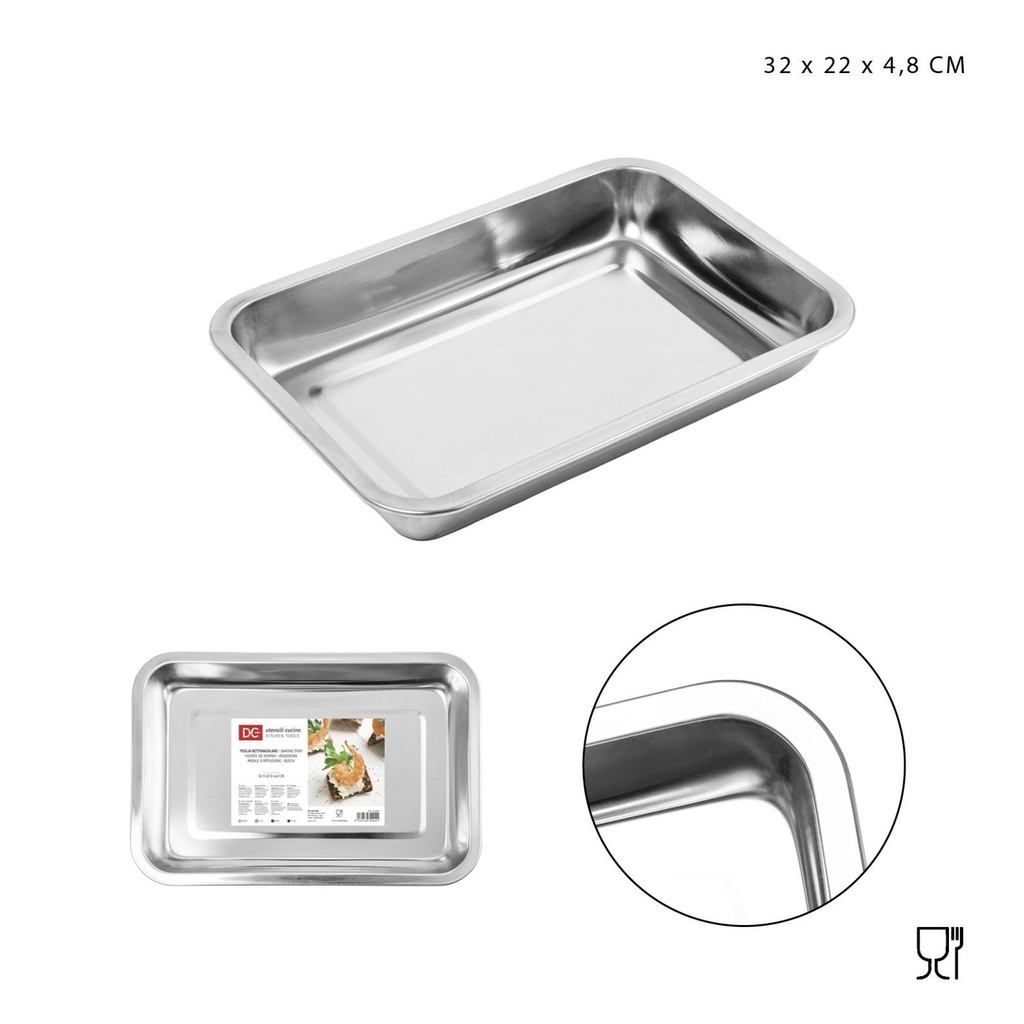 Bandeja rectangular de acero inoxidable 32x22x4.8cm para servir