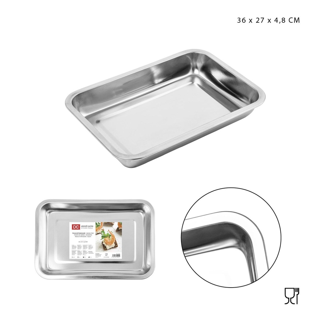 Bandeja rectangular de acero inoxidable 36x27x4.8cm para servir alimentos