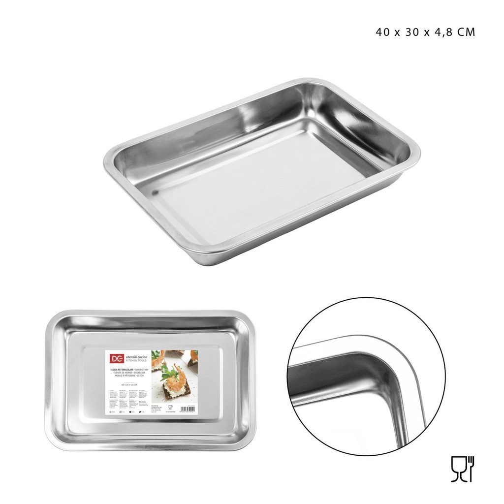 Bandeja rectangular de acero inoxidable 40x30x4.8cm para cocina