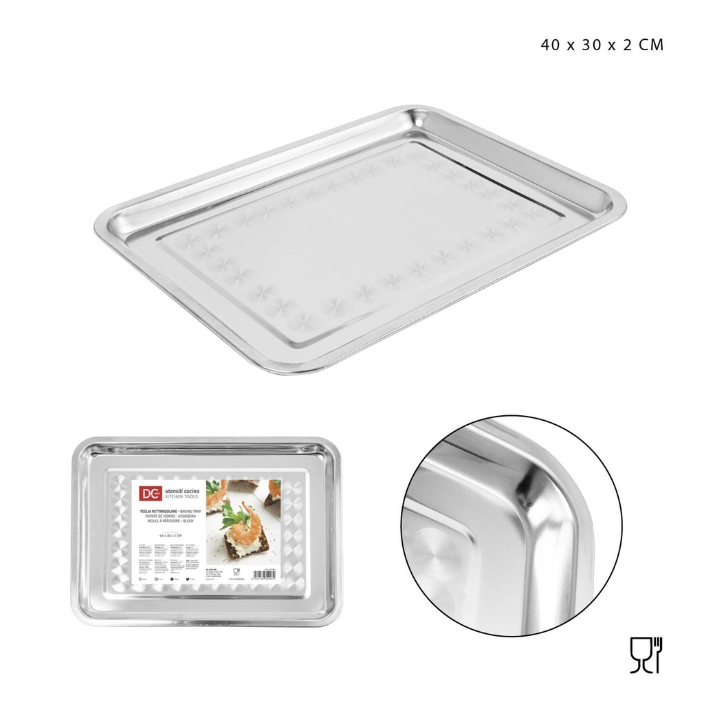 Bandeja rectangular de acero inoxidable 40x30x2 cm - Accesorios de cocina