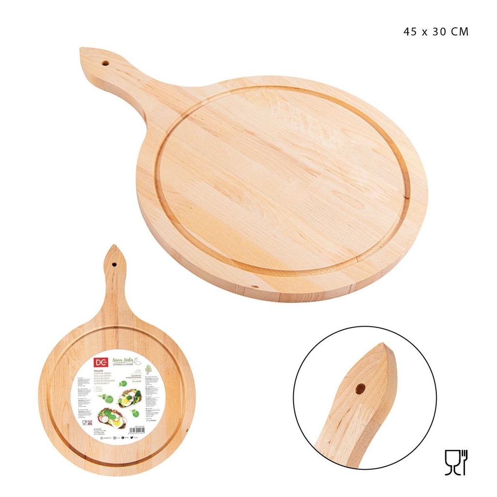 Tabla de madera con mango 30cm para cortar alimentos