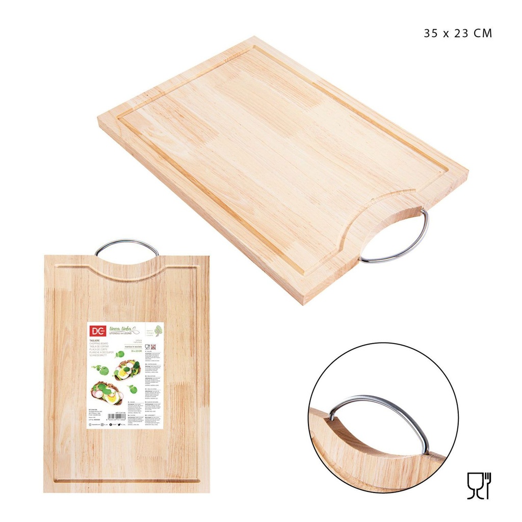 Tabla de cortar de madera con mango de acero 35x23cm para cocina