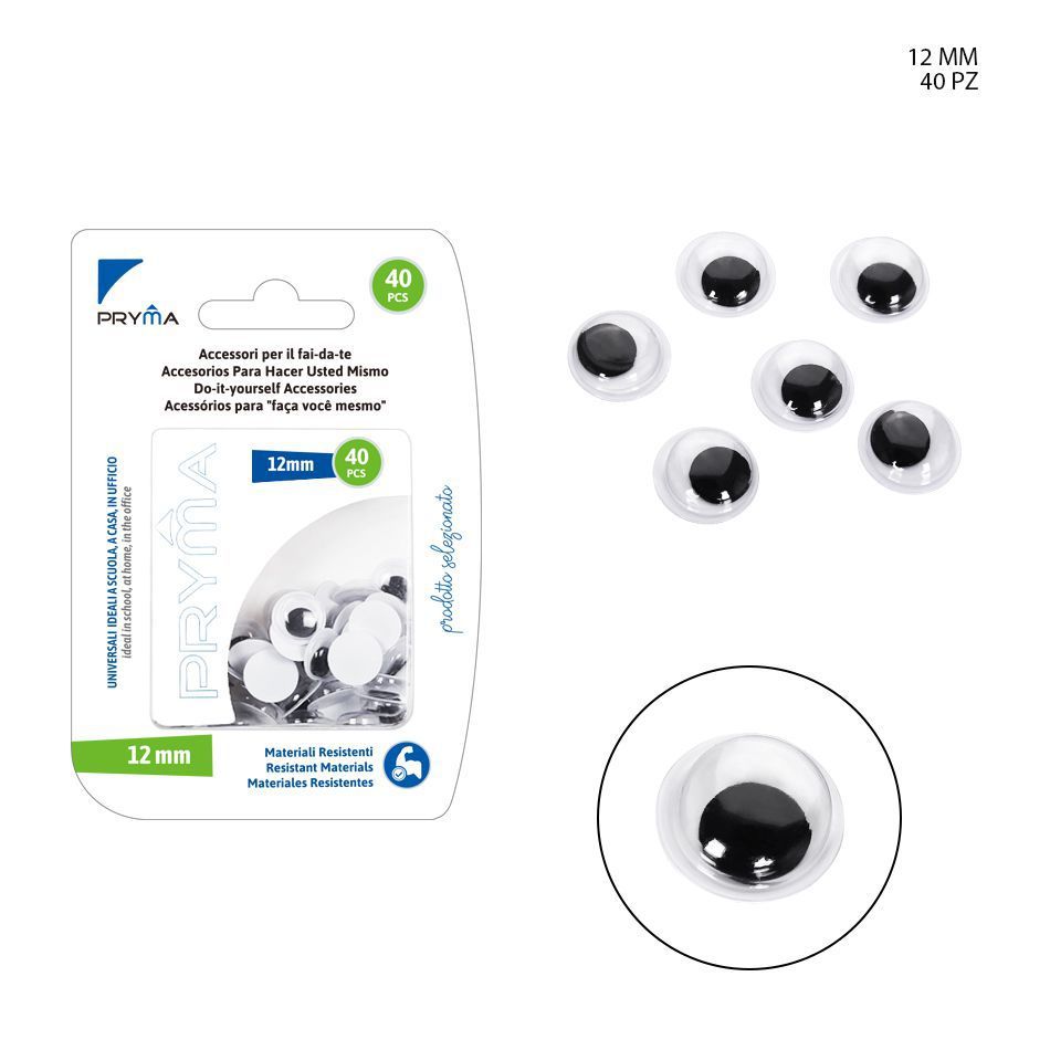  adornos oculares autoadhesivos de 12 mm, 40 piezas - Accesorios de manualidades