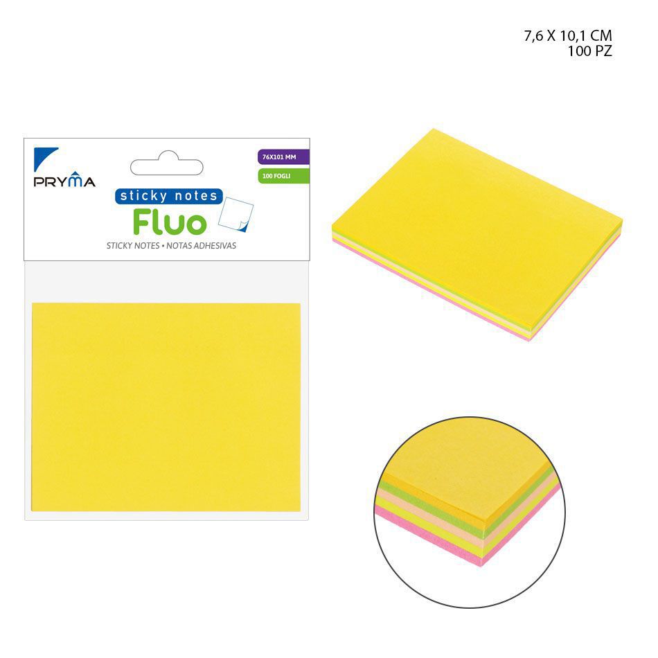  Nota adhesiva de color neón 76x101 mm 100 hojas - Papelería