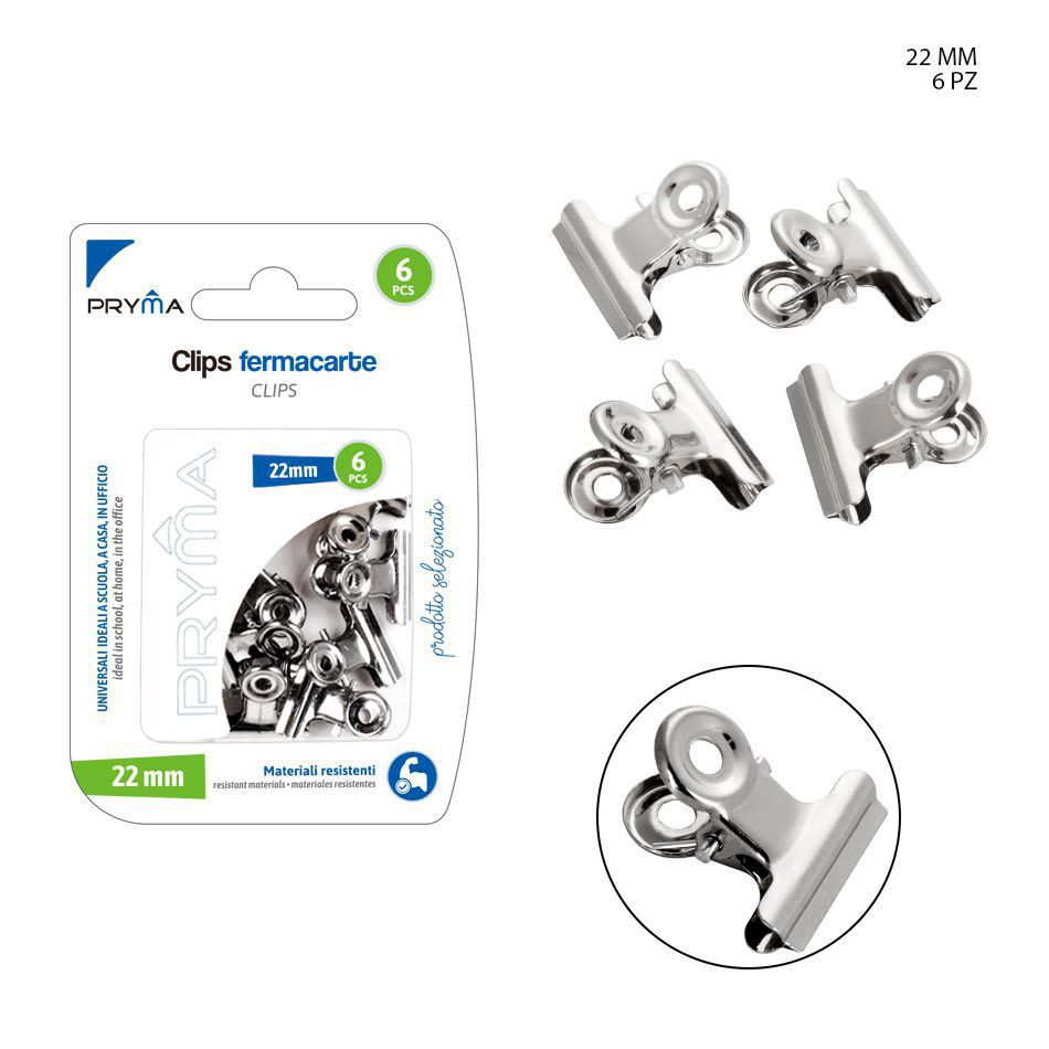 Clip de bulldog metálico 22mm 6pcs para oficina