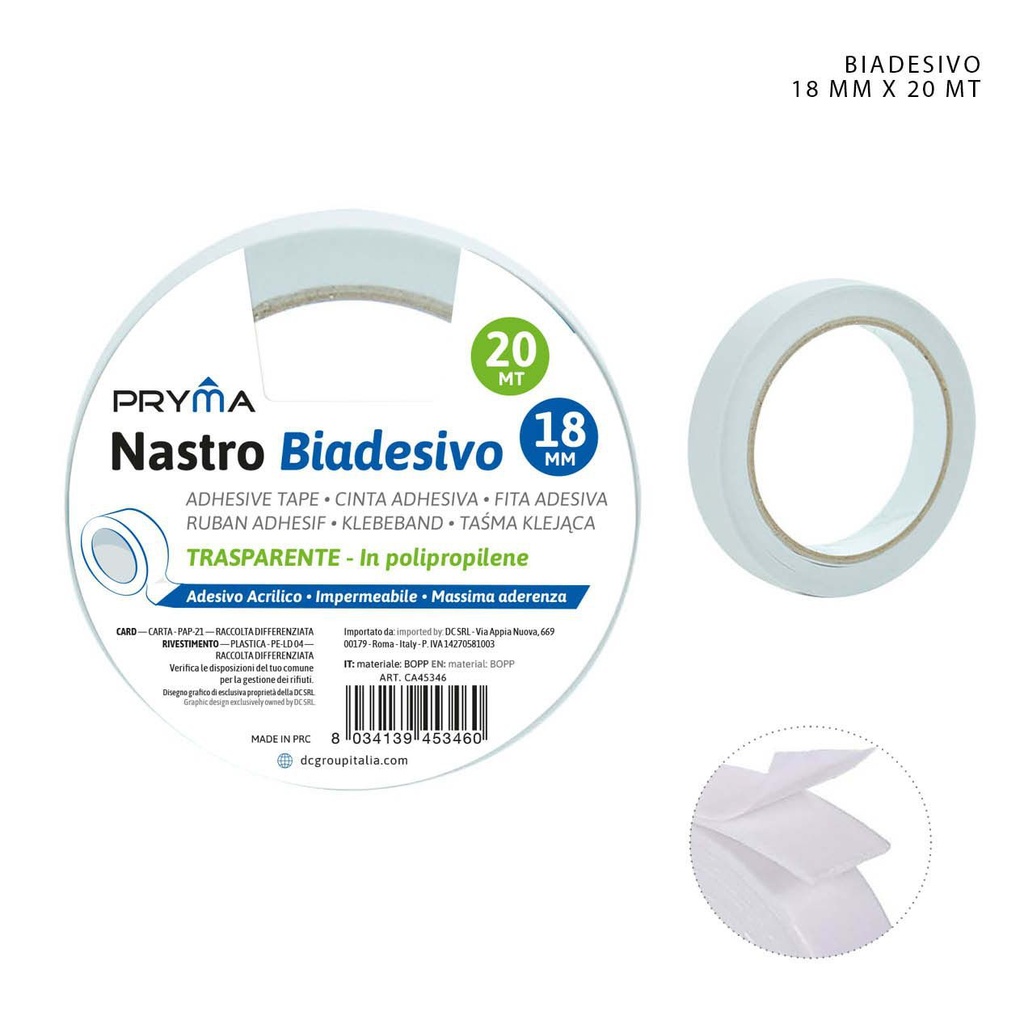 Cinta adhesiva doble cara 18 mm x 20 m - Productos de oficina y manualidades