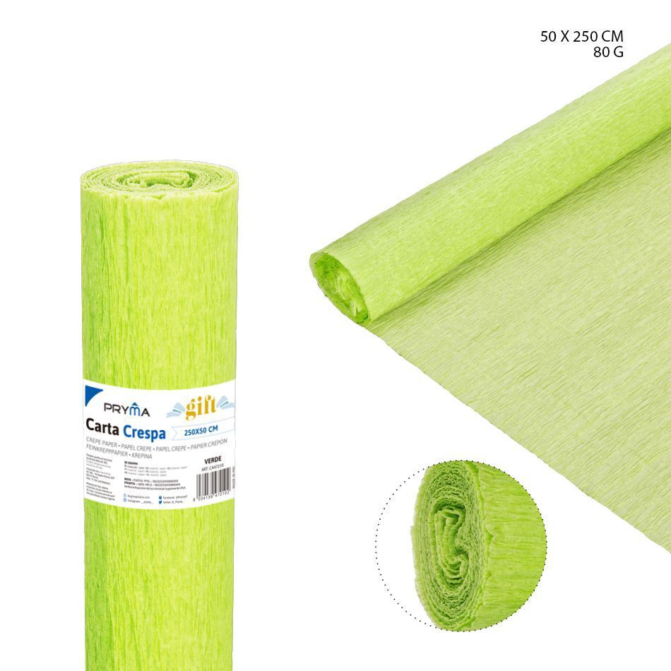 Papel crepé verde 80g 50x250cm para manualidades