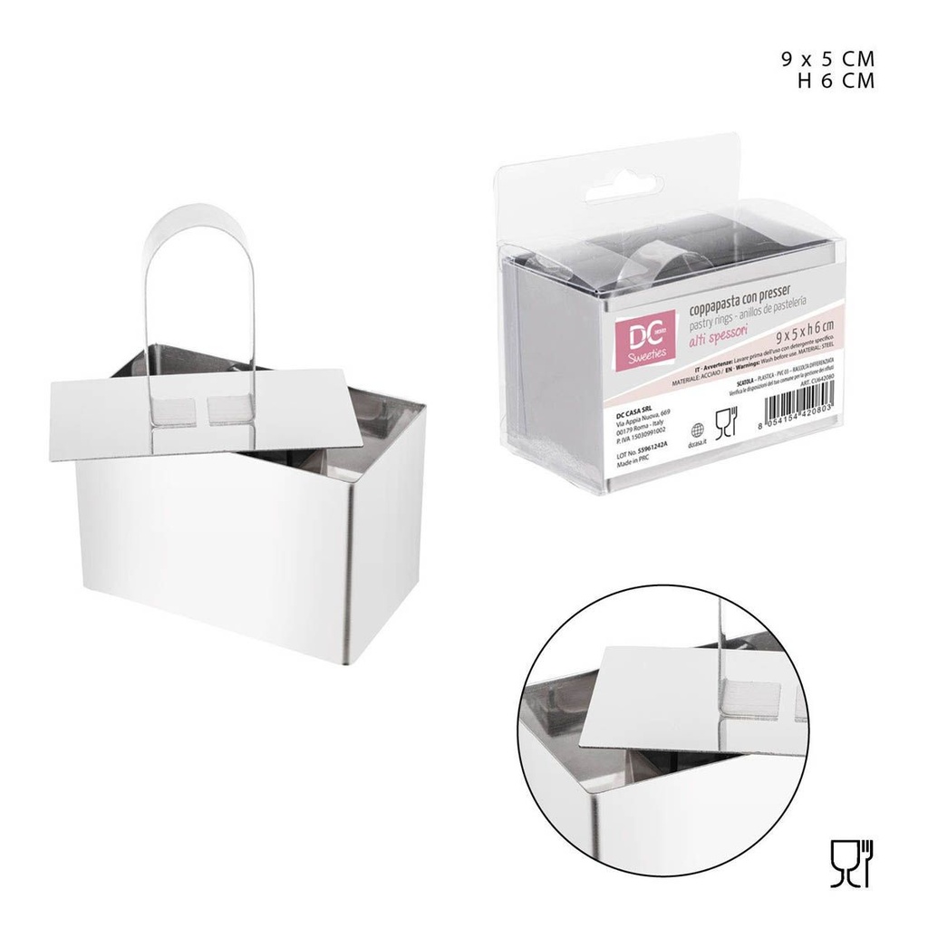Molde de acero inoxidable rectangular 9X5X6CM - Moldes para repostería