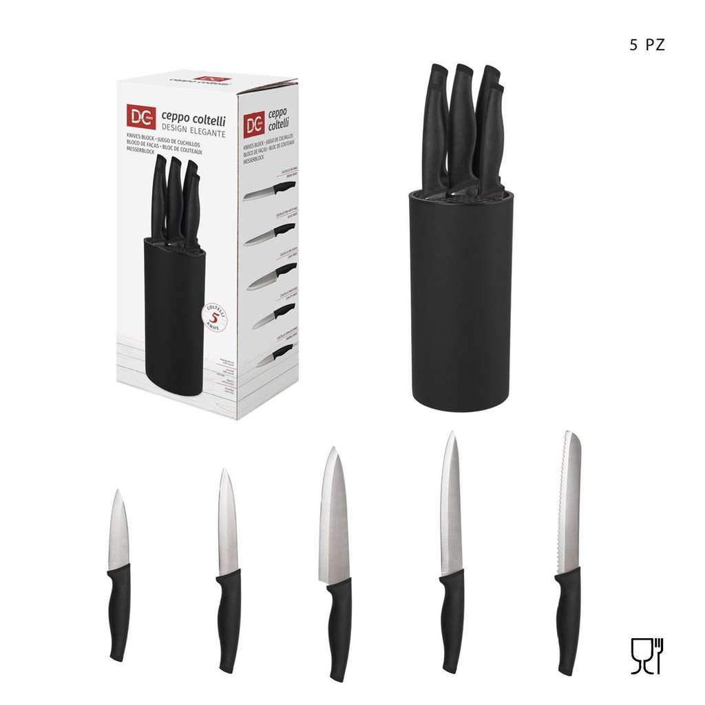 Set de cuchillos de cocina negro con soporte 5 piezas