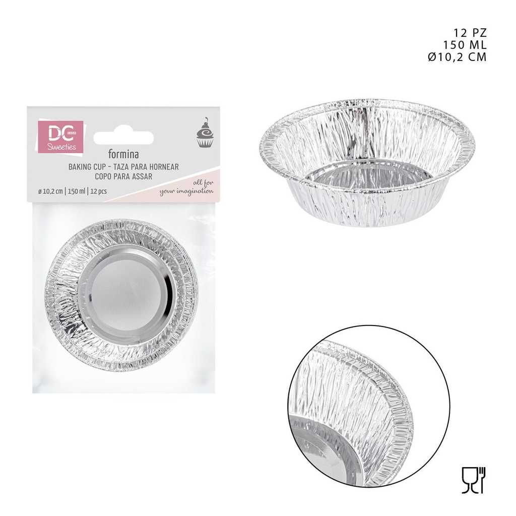 Molde de aluminio para cupcakes 10.2 cm (150 ml, 12 piezas) - Moldes desechables para repostería