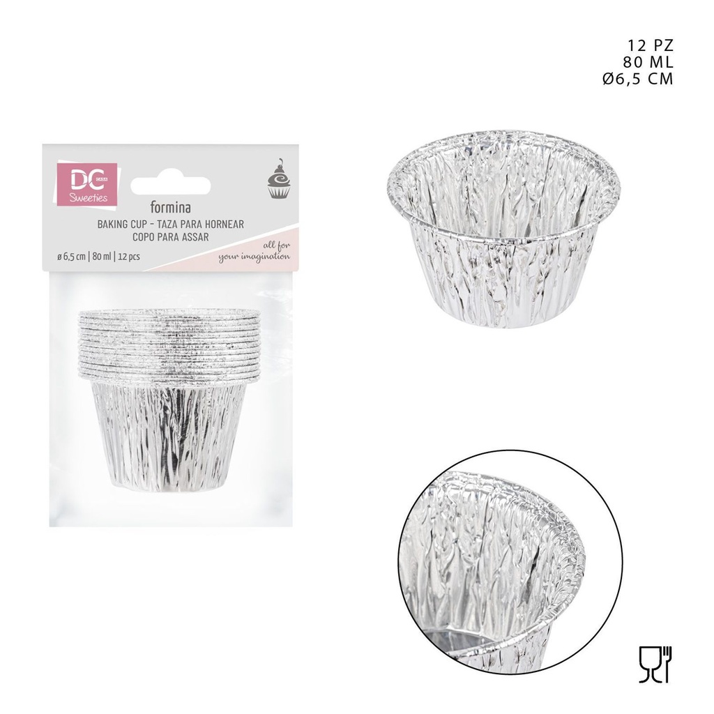Molde de aluminio para cupcakes 6.5 cm (80 ml, 12 piezas) - Moldes desechables para repostería