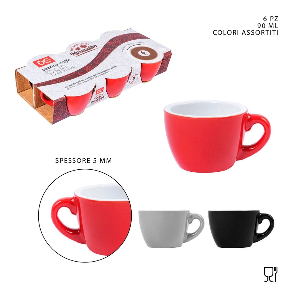 Taza café cerámica 90ml 6pz para cocina