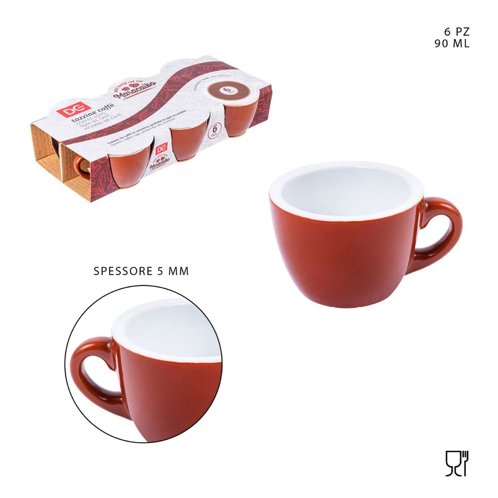 Taza de café de cerámica 90ml marrón 6pcs para cocina