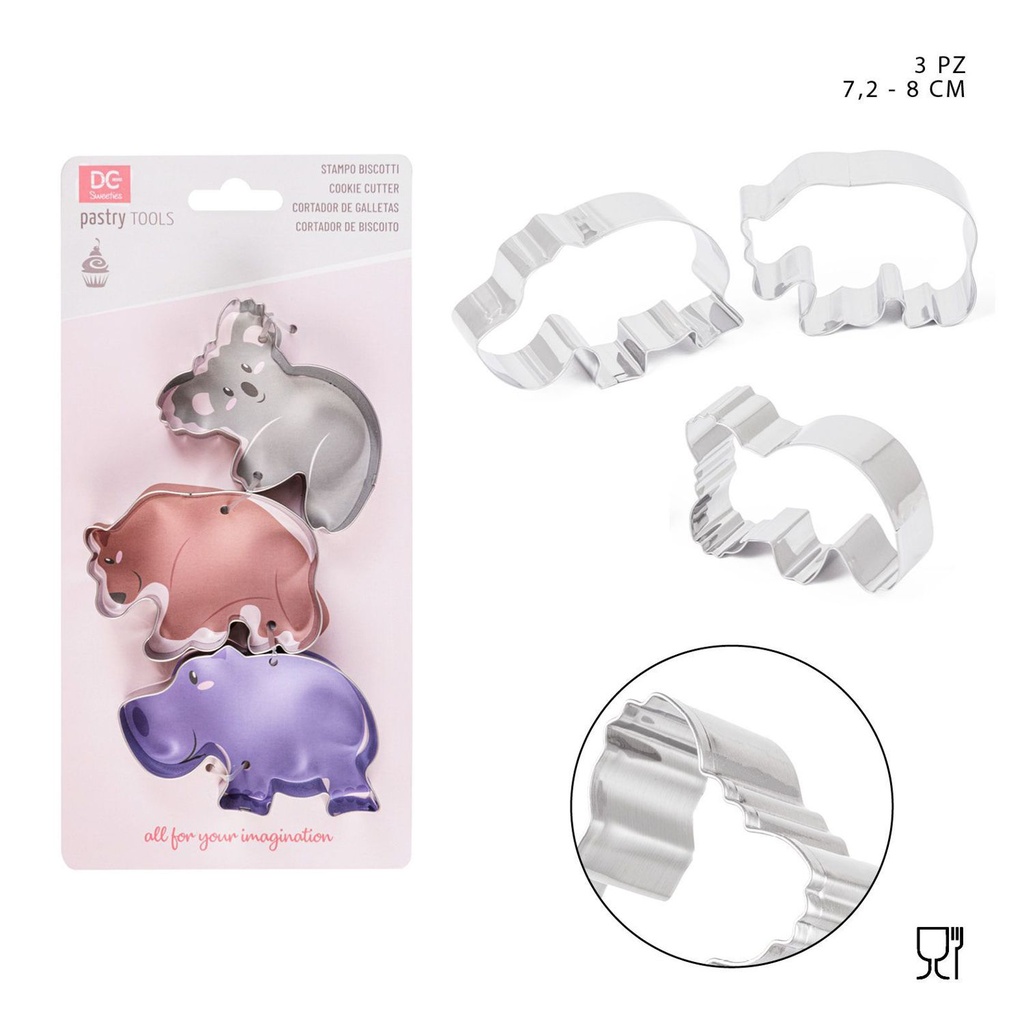 Set de moldes de animales 7.2-8cm 3pcs para repostería