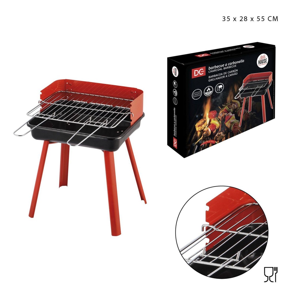 Barbacoa a carbón compacta rectangular 35x28x55 cm - Utensilios de cocina