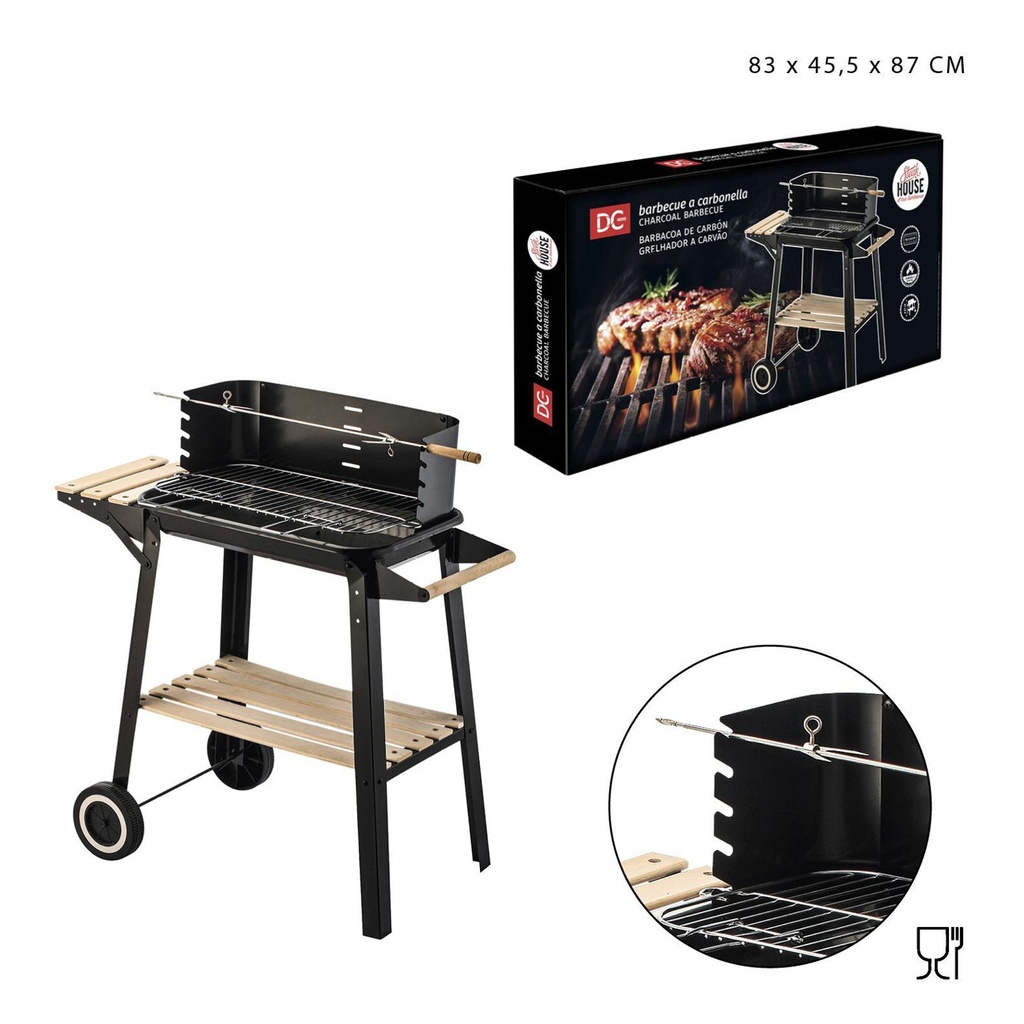Barbacoa rectangular con ruedas 83X45,5X87CM - Accesorios de BBQ