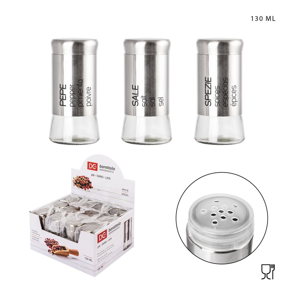Salero de vidrio y acero 130ml - Utensilios de cocina
