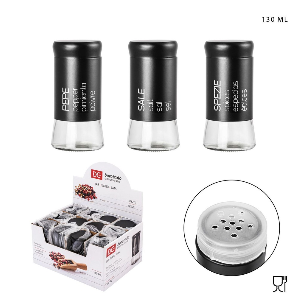 Salero de vidrio y acero 130ml negro - Utensilios de cocina