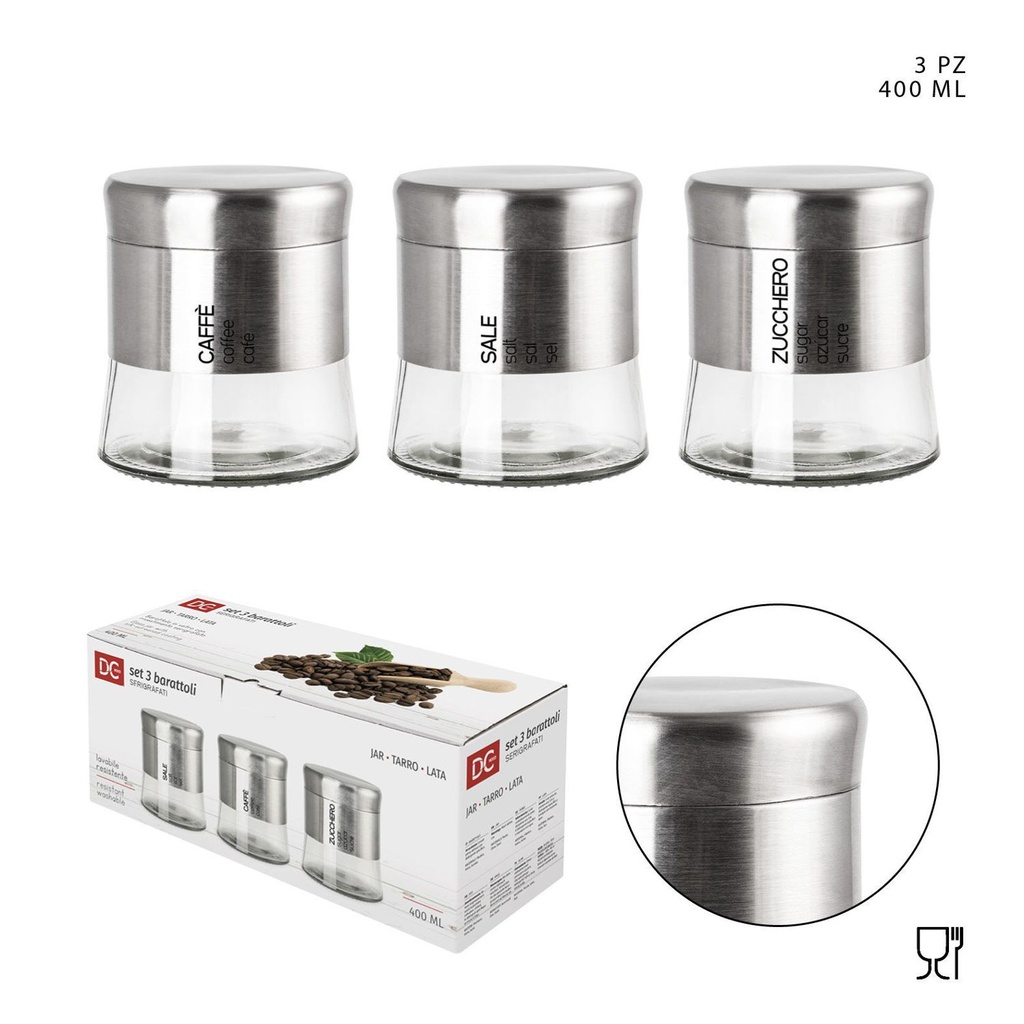 Tarros para sal/azúcar/café 400ml 3pcs