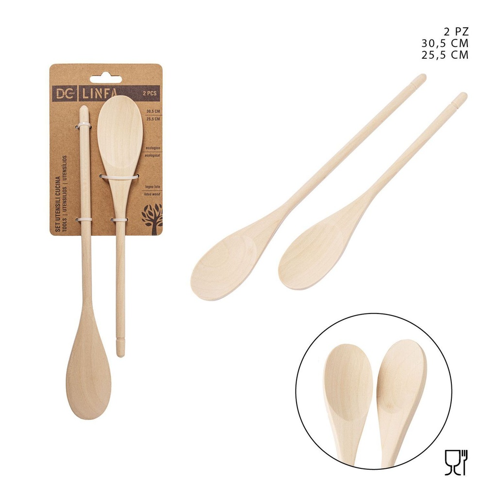 Set de dos cucharas de madera 30.5cm y 25.5cm para cocina