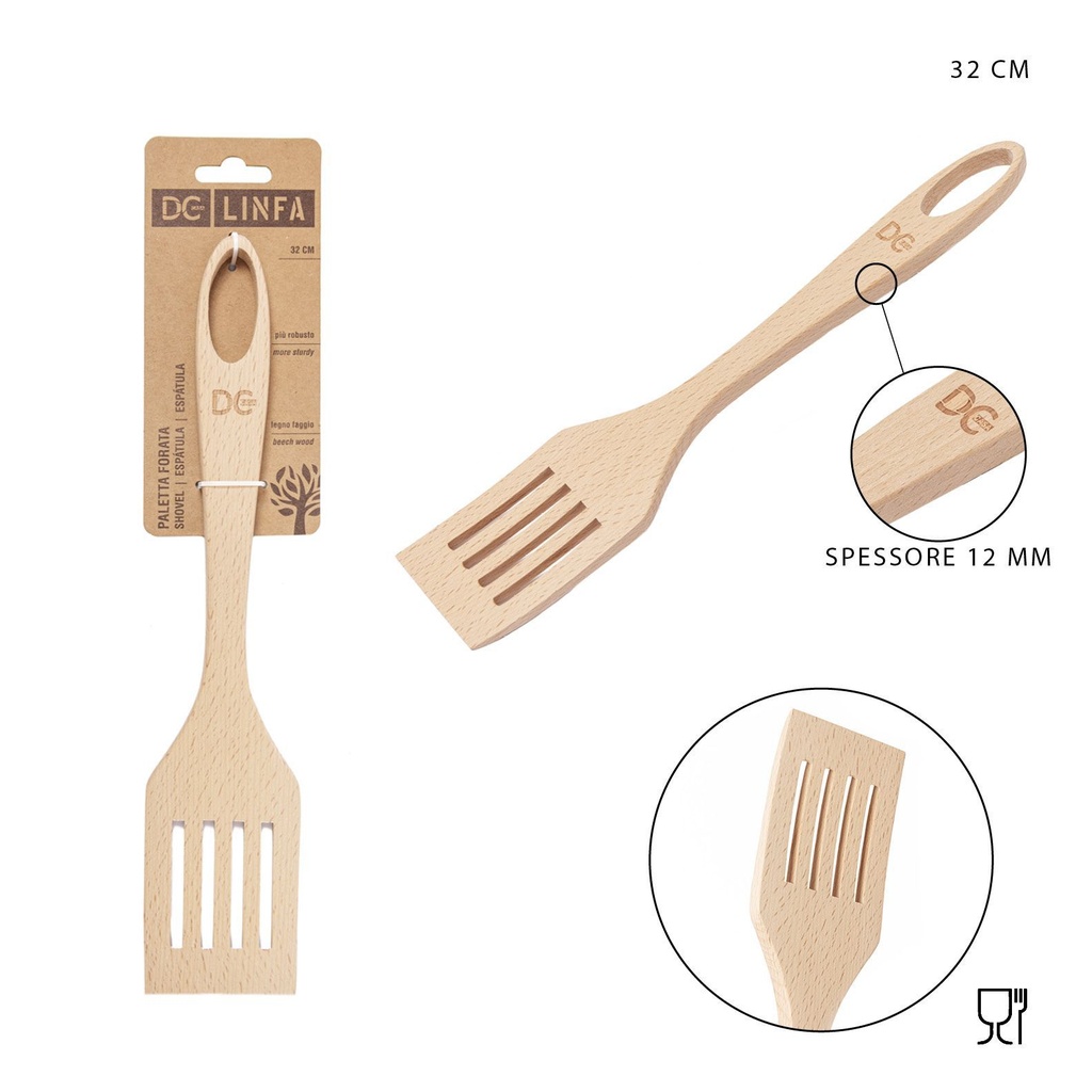 Espátula perforadora de madera 32x6.5 cm - Accesorios de cocina