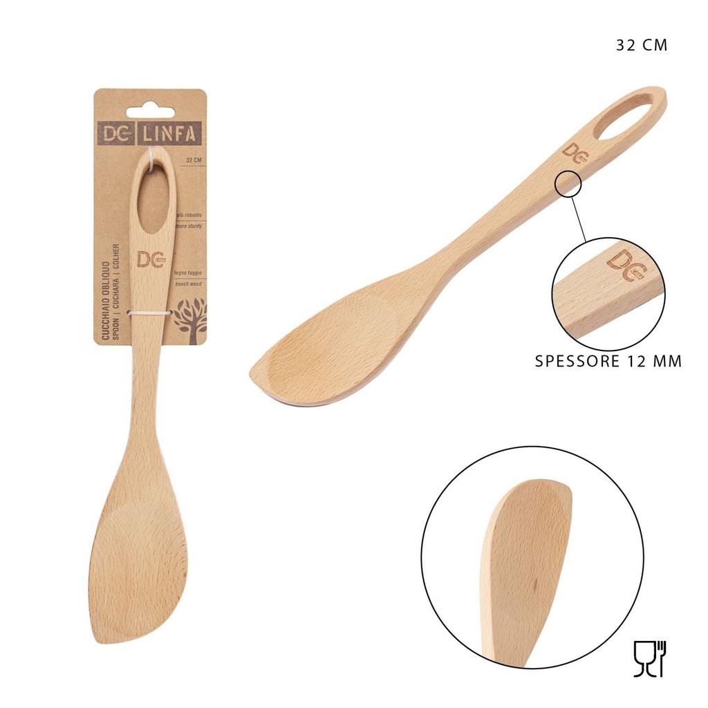 Cuchara grande oblicua de madera 32x6.5cm para cocina