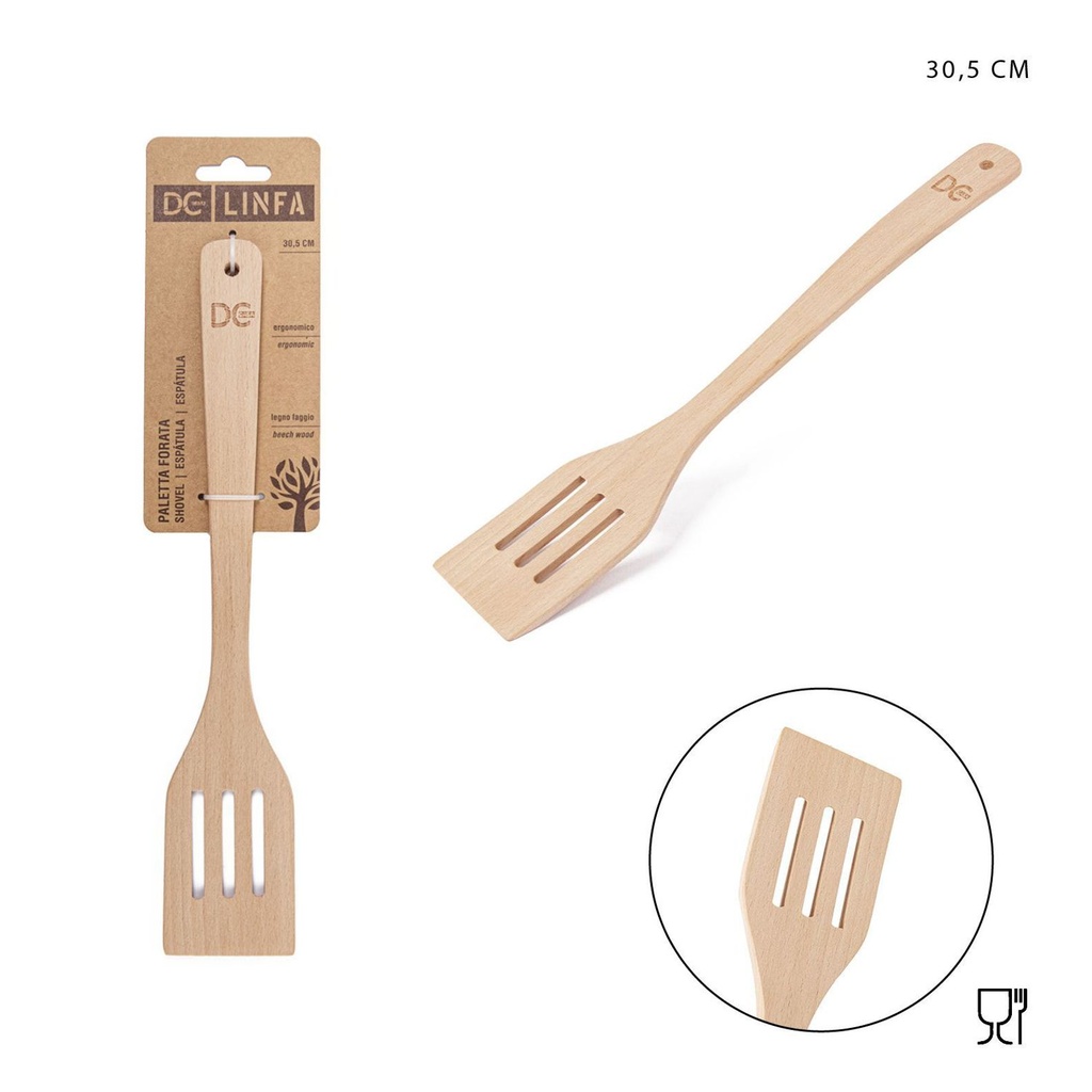 Espátula perforada de madera con mango doblado 30X5.5CM - Utensilios de cocina