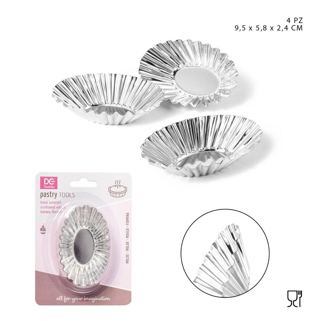 Molde ovalado de metal para magdalenas 9.5x5.8x2.4cm 4 piezas - Utensilios de repostería