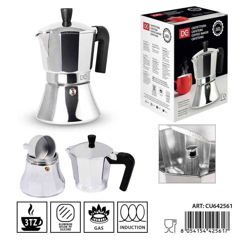 Cafetera de aluminio para inducción 3 tazas - Utensilios de café