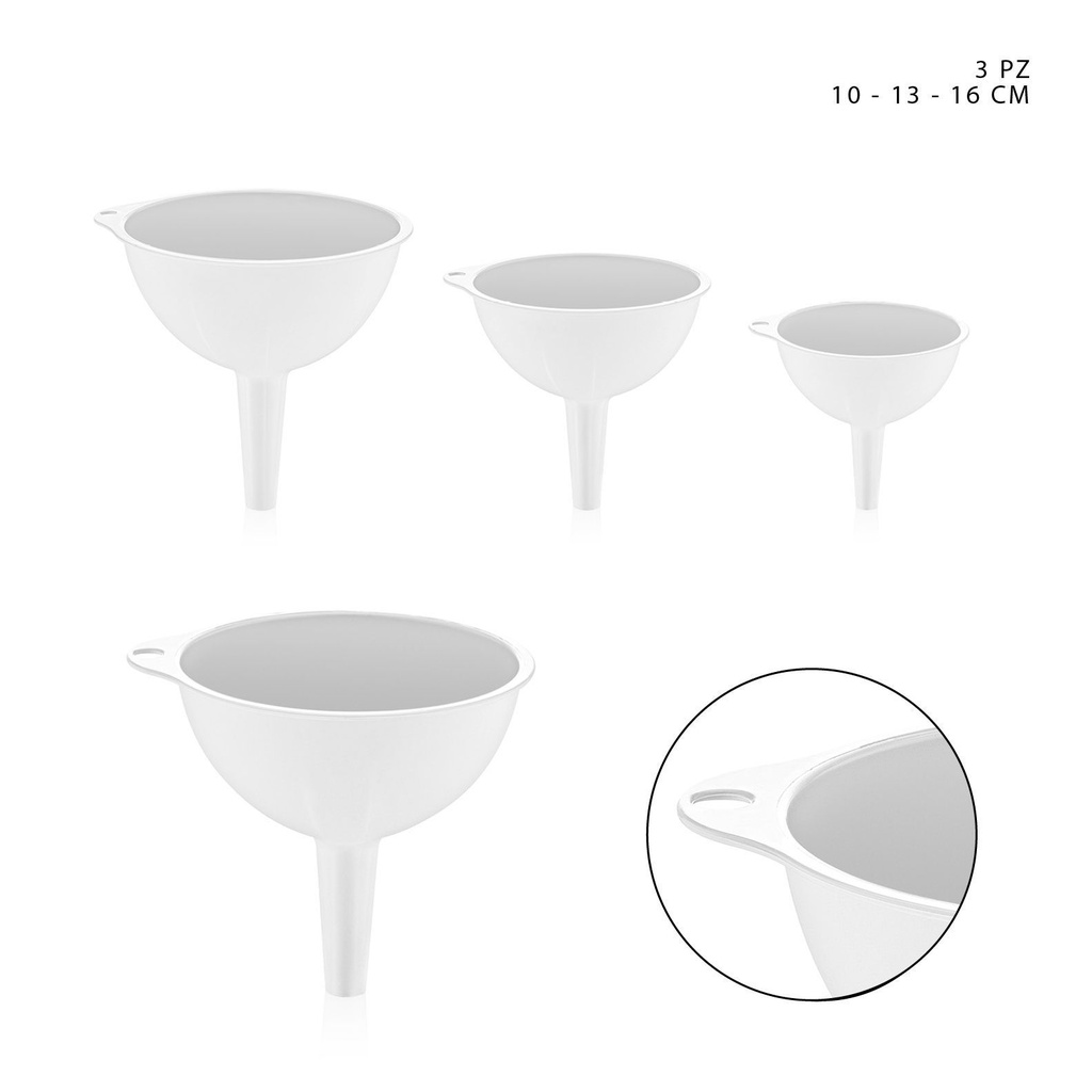 Set de embudos 3 piezas 10-13-16 cm - Utensilios de cocina y repostería