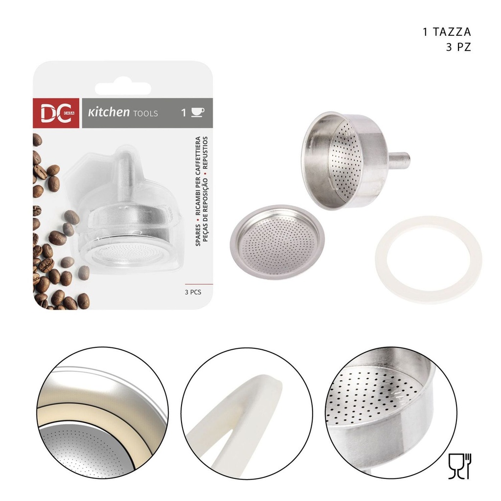 Filtro para cafetera 1 taza + juntas + embudo 3 piezas - Utensilios de cocina