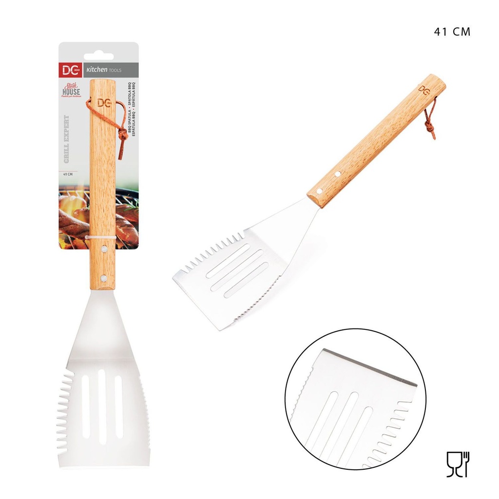 Espátula BBQ con mango de madera 41cm para asados y parrillas