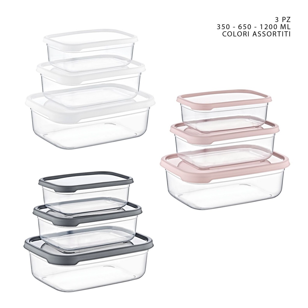 Set de 3 fiambreras rectangulares 350-650-1200 ml - Almacenamiento en plástico